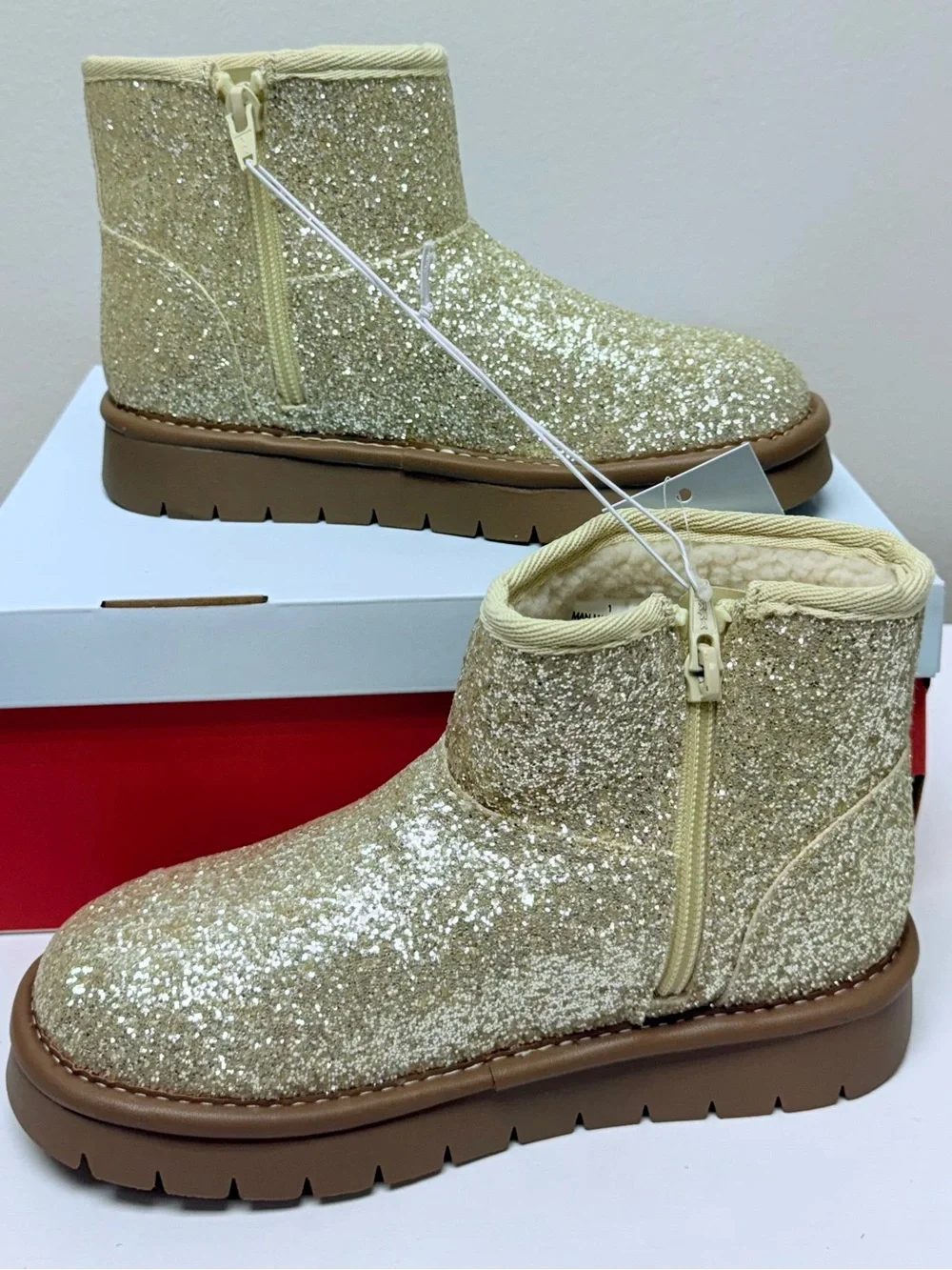 Cat & Jack Girls Size 1 Gold Glitter Ankle Boots Faux Suede Style Honor Boots